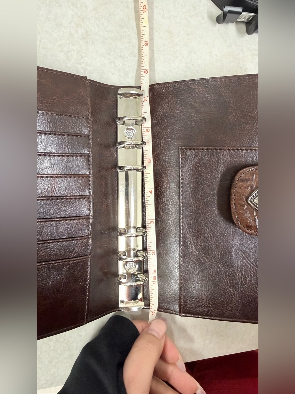 Brown Croc-Embossed 6 ring agenda planner binder Wallet with silver Heart Concho - Picture 11 of 17